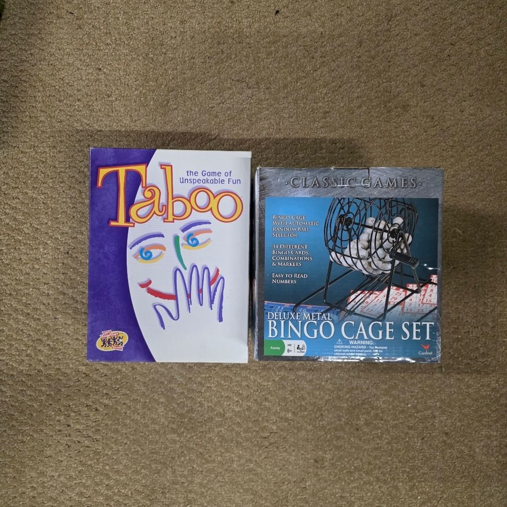 TABOO The Game of Unspoken Fun by Hasbro + Metal Bingo Cage Set
